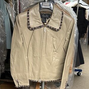 Terry Lewis Classic Luxuries Beige Leather Jacket with Fringe
